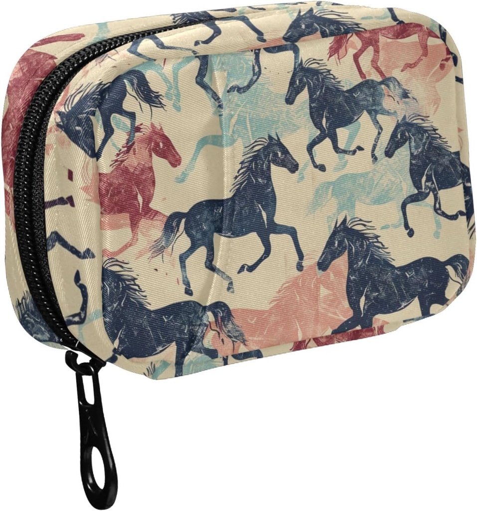 Fustylead Retro Renkli Koşu At Silhouette Pill Organizer For Purse, Haftalık Portatif Pill Box with lips to Storage Vitamins Fish Oils Drugs Supplements Supplements