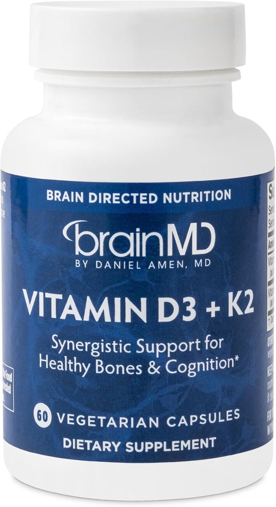 BRAINMD Vitamin D3 + K2-60 Capsules - Sağlıklı Bones & Cognition - Gluten Free - 60 Hizmetler