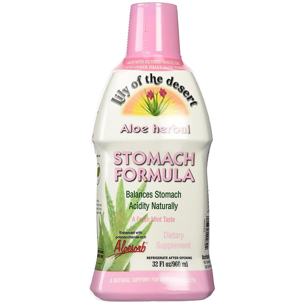 Lily Of The Desert Stomach Formula, Organik Aloe Vera Juicepery Elm, Chamomile, Peppermint ve Ginger for Gut Health, Acid Reflux, Heartburn Relief, 32 Oz