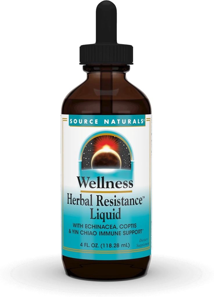 Source Naturals Wellness Herbal Resistance Liquid Immune Defense Supplement and Immunity Booster with Echinacea, Elderberry και Yin Chiao - 4 Fluid Oz