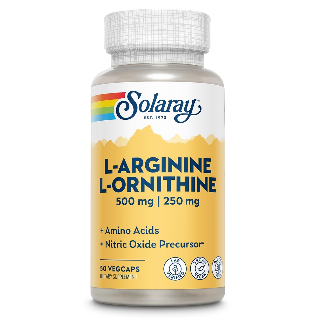 Solaray Free Form L-Arginine ve Ornithine Capsules, 50 Kont