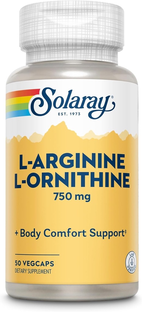 Solaray Free Form L-Arginine ve Ornithine Capsules, 50 Kont
