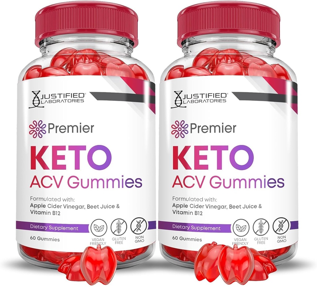 Justified Laboratories (2 Pack Premier Keto ACV Gummies Premier Keto Gummies Advanced 1000MG Apple Cider Vinegar Formulated with Pomegranate Beet Juice B12 Vegan Non GMO 120 Gummys