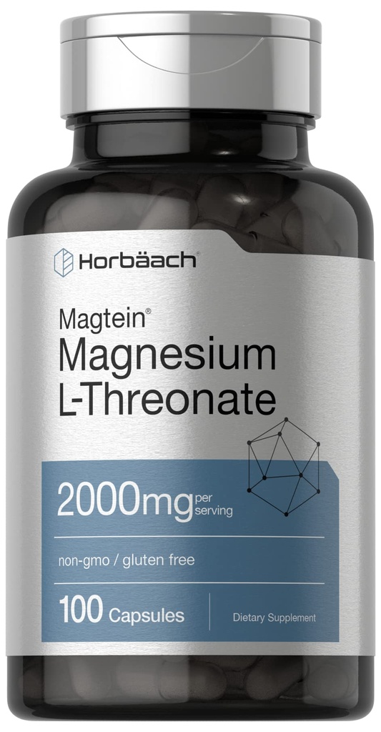 Horbäach Magtein L-Threonate | 2000 mg Supplement | 100 Capsules | Erkekler ve Kadınlar için | No-GMO ve Gluten Ücretsiz