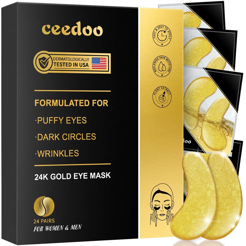 Κάτω από τα ματάκια - 24 Pairs Gold Under Eye Mask for Puffy Eyes, Dark Circles, Eye Bags, Wrinkles, Collagen Eye Gels with Rejuvenating Treatment, Gifts for Women