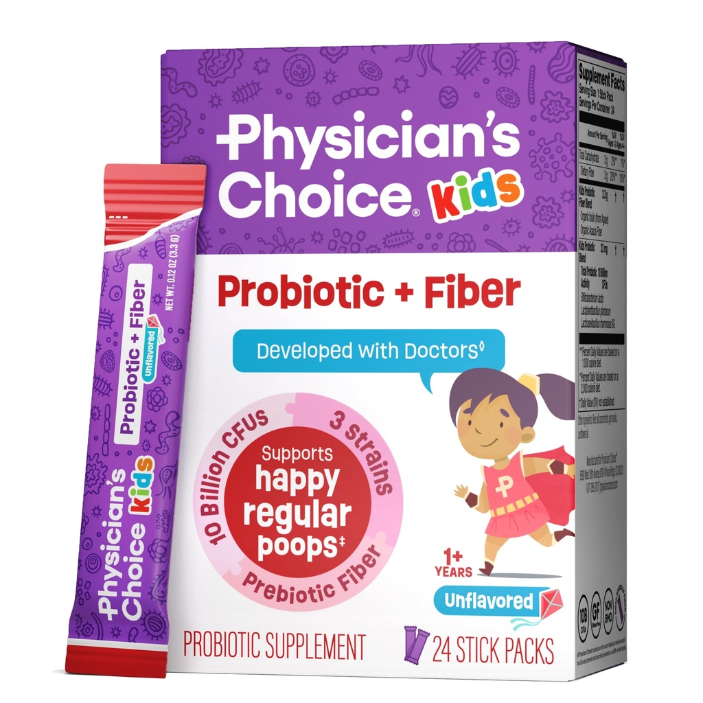 Doktor Seçimi Çocuk Probiyotik + Prebiyotik Fiber Paketler (Ages 1+) - Düzenlilik, Occasional Constipation & A Sağlıklı Digestive System - No Allergens or Preservatives - Unflavored - 24 Pack