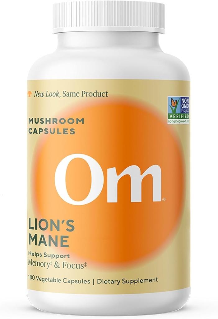 Om Lion's Mane Mushroom Capsules - Organik Mushroom Supplement and Nootropic - Memory and Focus için Beyin Supplements, 180 Count (60 Hizmet)
