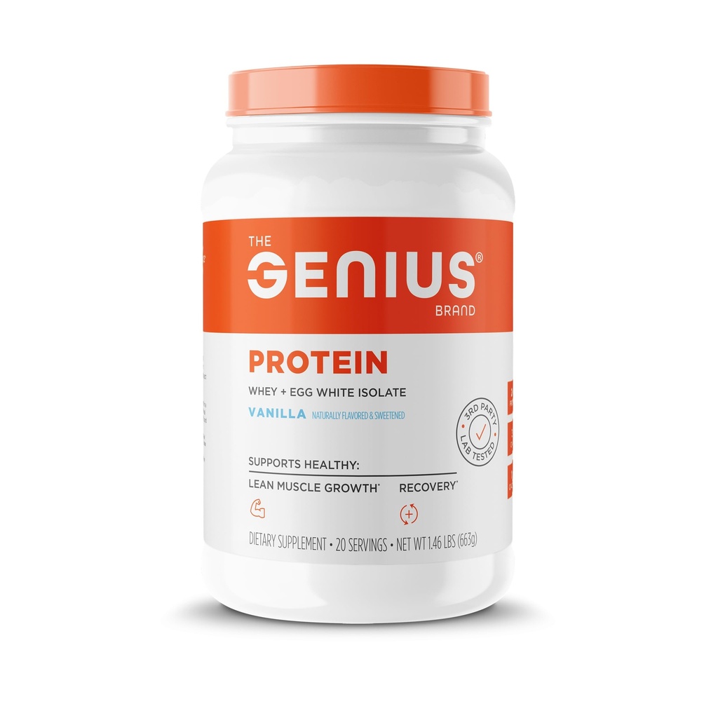 Genius Toz, Vanilla - İyileştirilmiş Whey Isolate & Natural Egg White for Lean Muscle Building for Men & Women - Grass-Fed Pre & Post Workout Meal Change Shake