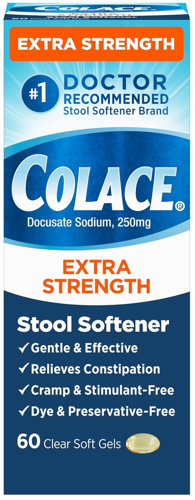 Colace Extra Strength Stool Softener'i aktif Constipasyon Yardımı için, #1 Doktor Önerilen Stool Softener Brand, 250 mg Docusate Capsules, 60 Kont ( 1)