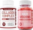 Safly Optimal Premium Multi Collagen Capsule Capsules (Types I, II, III, V, X) + Premium Saç Vitaminleri Tamam-Gummy Vitamins w/Biotin, Folic Acid, Vitamins A&D