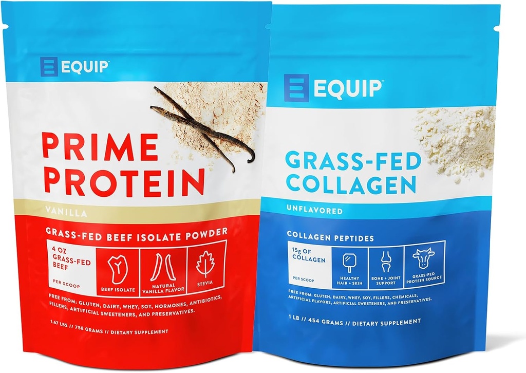 Equip Foods Πρωτεϊνική σκόνη σκόνης Vanilla & Grass Fed Κόλαγκεν σκόνης χωρίς γεύση