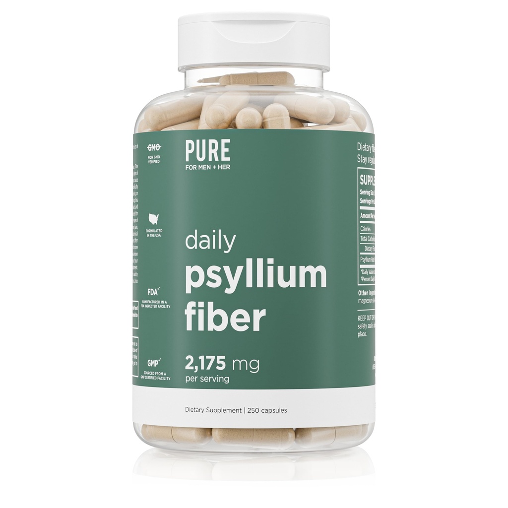 Erkek Günlük Psyllium Husk Fiber Supplement Pure for Her | Digestive Regularity & Gut Health Support | ► Fiber Toz, 2,175mg Per | 250 Capsules