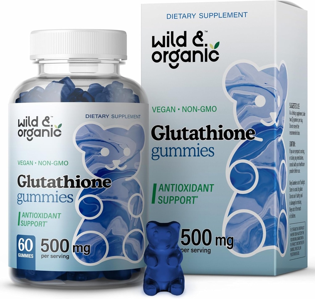 Wild & Organic L Glutathione Gummies - Antioksit Desteği için 500 mg azaltıldı - Liver Cleanse Detox Supplement - 60 Vegan, Non-GMO, Pectin-Based Chews