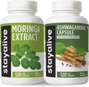 STAY ALIVE Moringa ve Ashwagandha Sche w/Black Pepper Extract, 240 Vegan Pills, Non-GMO & Gluten Free Ashwagandha Moringa Supplement 2 Pack