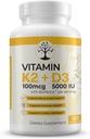 D3 Vitamin K2 Tamam, 5000 IU - Immune ve Cardiya Wellness, Yüksek Potency, Gluten Free, 60 Capsules