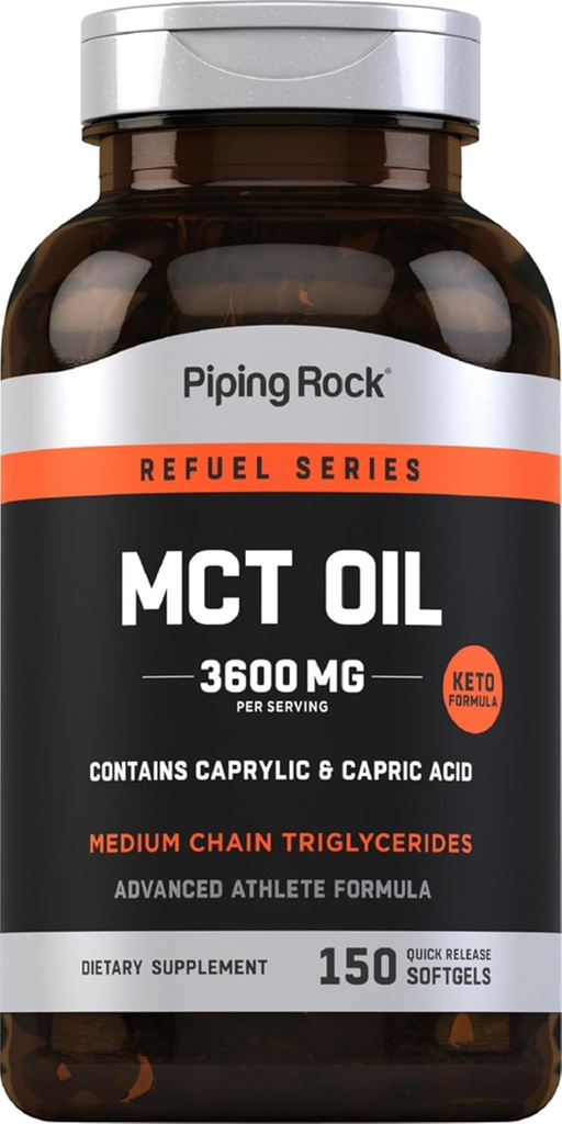 Piping Rock MCT Oil Softgel Capsules | 3600 mg | 150 Pills | Keto-Approved | Non-GMO, Gluten Free Supplement Supplement Supplement