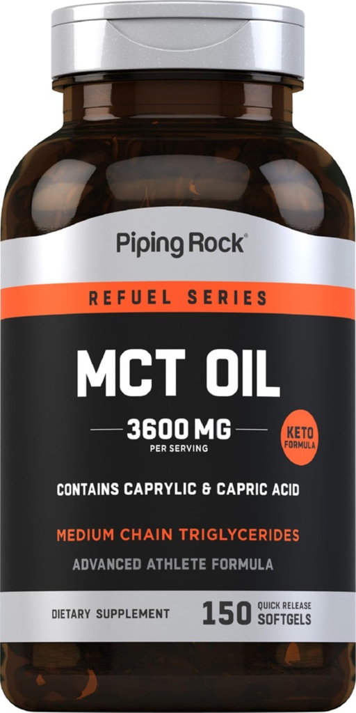 Piping Rock MCT Oil Softgel Capsules | 3600 mg | 150 Pills | Keto-Approved | Non-GMO, Gluten Free Supplement Supplement Supplement