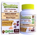 Peruvian Maca Root Capsules 150 ct. Black Pepper ile Güçlü Maca Köksü. All Natural NonGMO Vegan No Stearate No Rice Toz No Silica No Filler