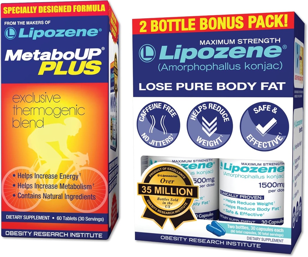 Lipozene Kilo Kayıp Pills Çift Paketi ve MetaboUp Plus Termogenic Supplement - Appetite Suppressant