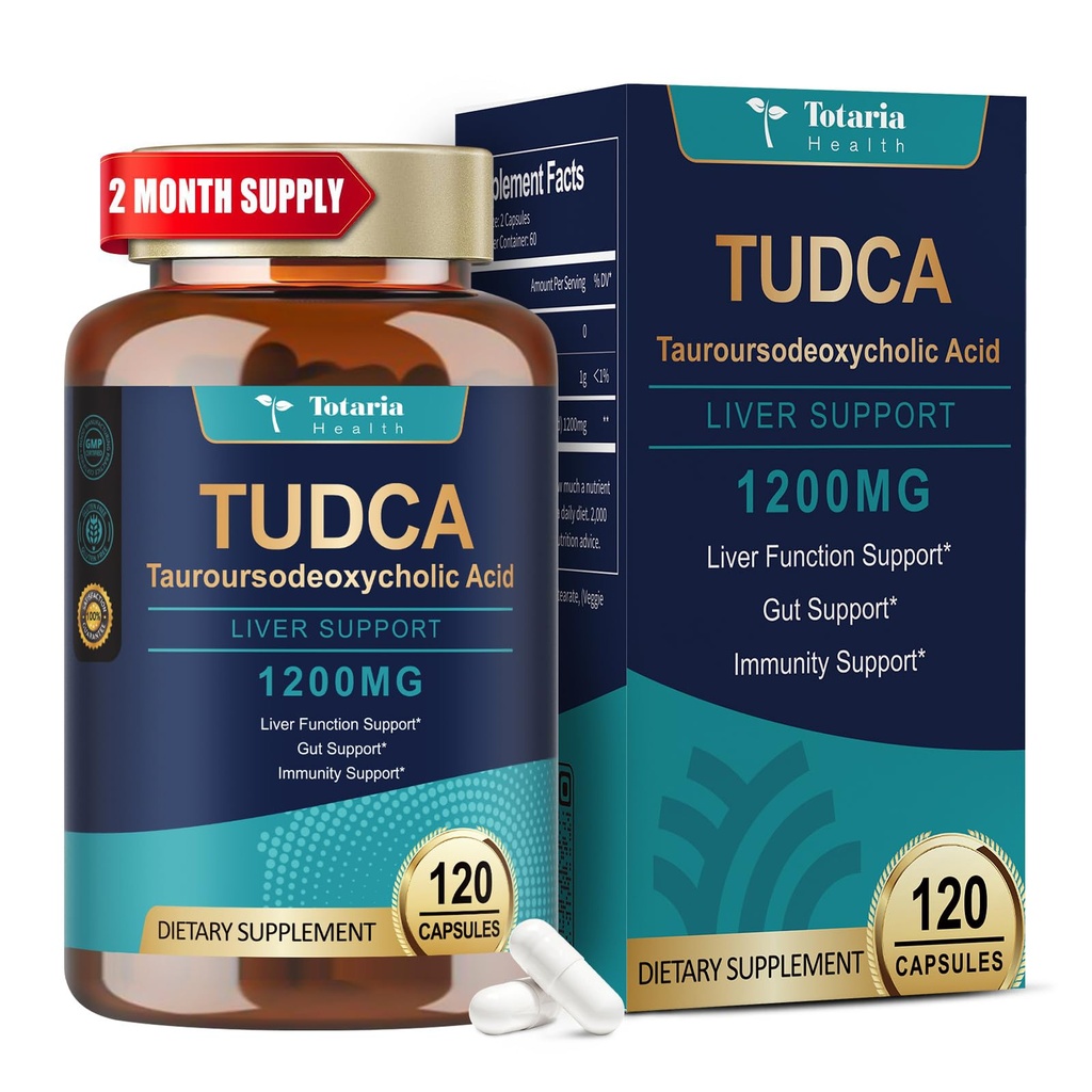 Totaria TUDCA Supplement 1200 mg (Tauroursodeoxycholic Acid), 120 Capsules, Ultra Strength TUDCA Bile Salts Liver Supplements, Pure Tudca for Liver and Gallbladder Repair, Gut Health