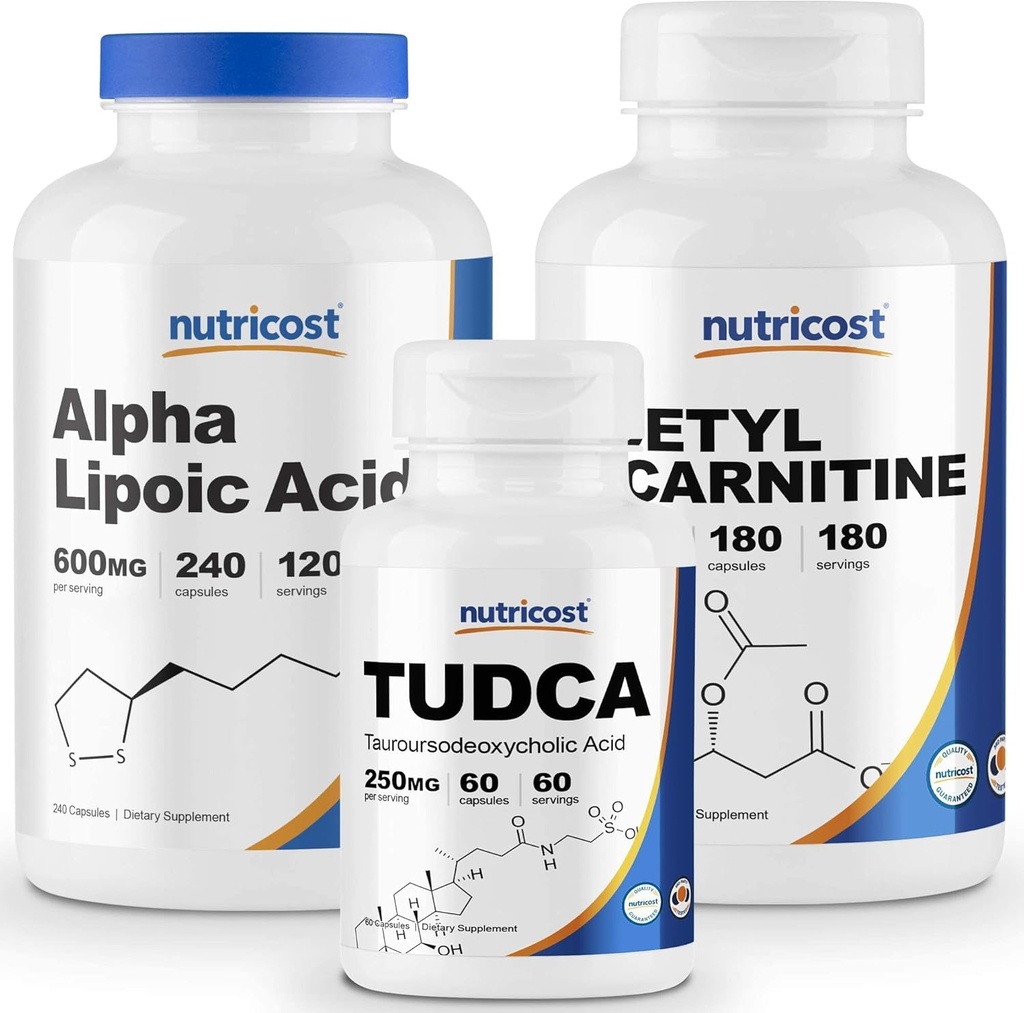 Nutricost Alpha Lipoic Acid 600 mg, 240 Caps & Tudca 250mg, 60 Caps & Acetyl L-Carnitine 500 mg, 180 Caps & Tudca 250mg, 60 Caps & Acetyl L-Carnitine 500 mg, 180 Caps