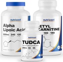 Nutricost Alpha Lipoic Acid 600 mg, 240 Caps & Tudca 250mg, 60 Caps & Acetyl L-Carnitine 500 mg, 180 Caps & Tudca 250mg, 60 Caps & Acetyl L-Carnitine 500 mg, 180 Caps
