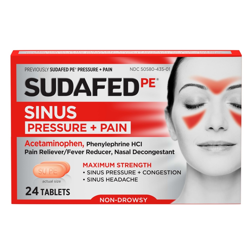 Sudafed PE Sinus Basınç + Ağrı Ölçüm Tabletleri, Maksimum Güç, Non-Drowsy, OTC Sinus Acil Ağrı Reliever & Phenylephrine HCl Nasal Decongestant, 24 ct