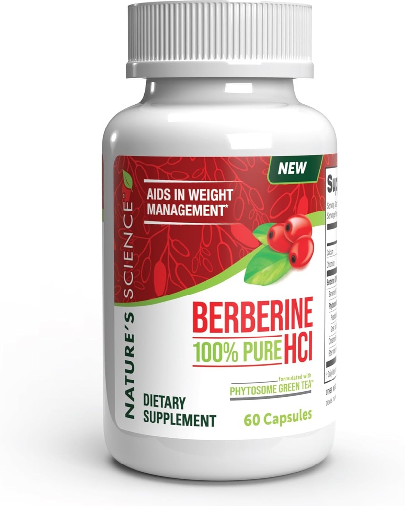 Nature's Science Berberine HCL, Phytosome Green Tea for Kilo Management, 100% Pure Klinik Grade Berberine HCL Daha İyi Aborpsiyon için - Helps Metabolism, Keeps Full for Longer - 60 Caps