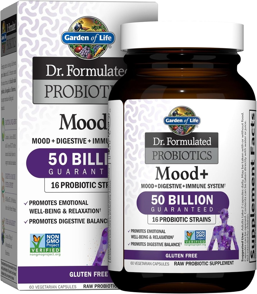 Yaşam Bahçesi Dr. Formulated Probiyotiks Mood + Asitofili Probiyotik Tamam - Rahatlama ve Digestive Balance - GMO, Gluten Free - 60 Veggie Caps