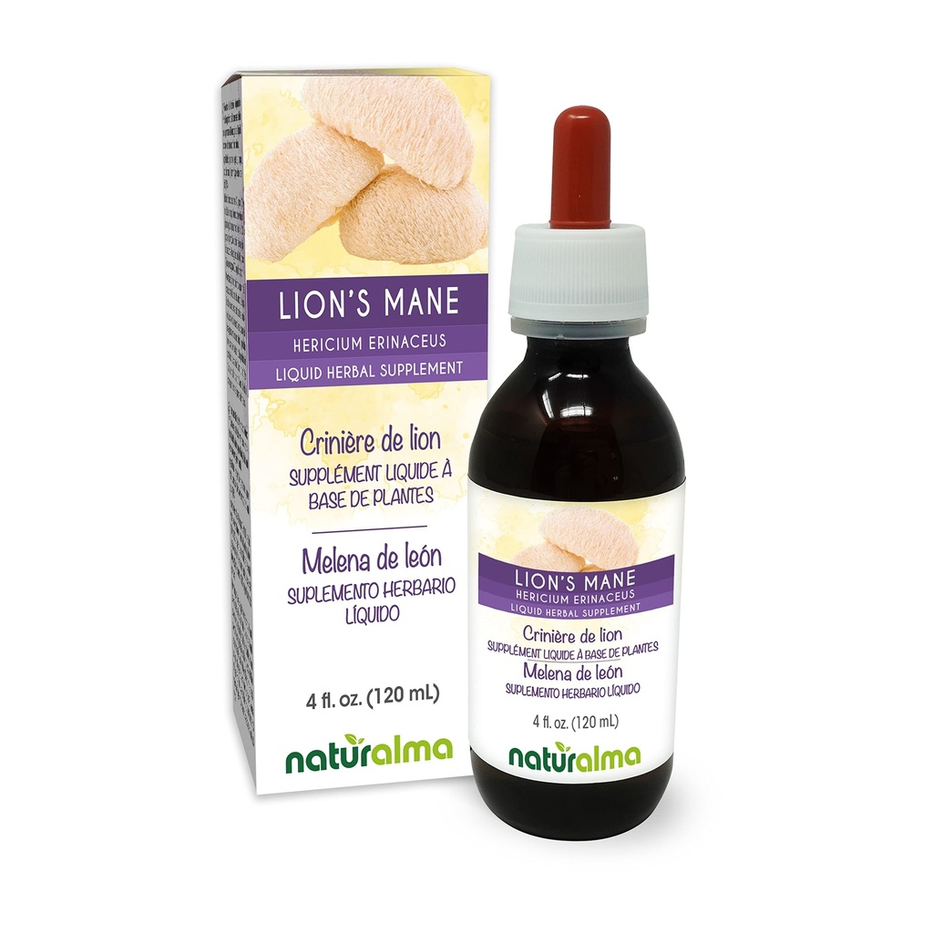 Naturalma Lion's Mane (Hericium erinaceus) Fungus veya Mushroom Alkol-Free Tincture - 4 fl oz Sıvı Ekstraksiyon - Herbal Supplement - Vegan