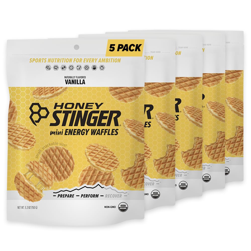 Μέλι Stinger Organic Mini Vanilla Βάφλες, Ενέργεια Stroopwafel για την άσκηση, αντοχή και απόδοση, Αθλητική Διατροφή για το σπίτι & Γυμναστήριο, Προ και Post προπόνηση, 5 Τσάντες, 26.5 Ουγγιά