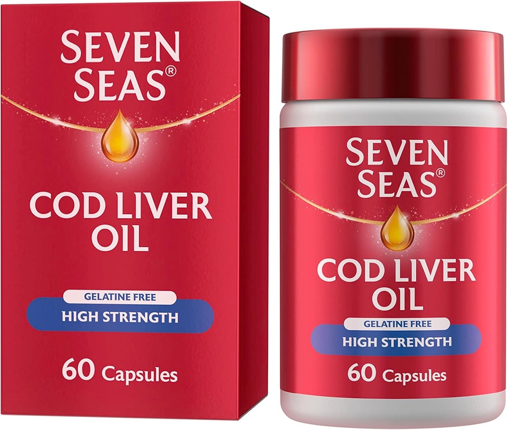 Seven Seas Cod Liver Oil High Strength with Omega 3 Plus Vitamins D & E 120 Capsules