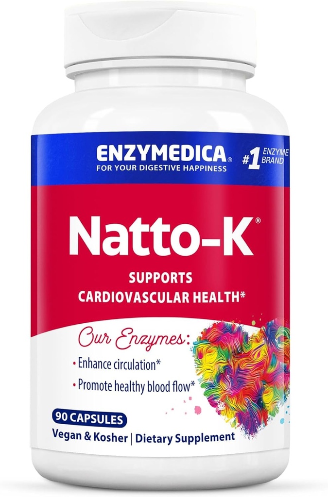 Enzymedica, Natto-K, Nattokinase Supplement, Kalp Sağlığı ve Circulation, 90 Count