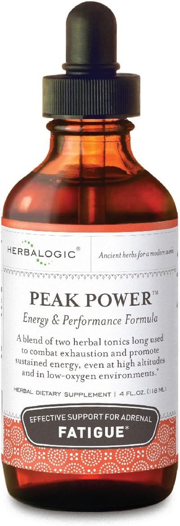 Herbalogic - Peak Power Liquid Herb Drops - Stimulant-Free Natural Energy Formula Adrenal Fatigue ile Mücadele Edilecek ve Fiziksel Stamina'yı Geliştirin - Amerikan BTC & Astragalus - 4 Fl. Oz.