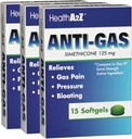 HealthA2Z® Gas Relief Simethicone | 125 mg | Stomach Discomfort and Gas | Anti Flatulence | Relieves Gaz Hızlı ve Bloating (15 Counts (Pack of 3))