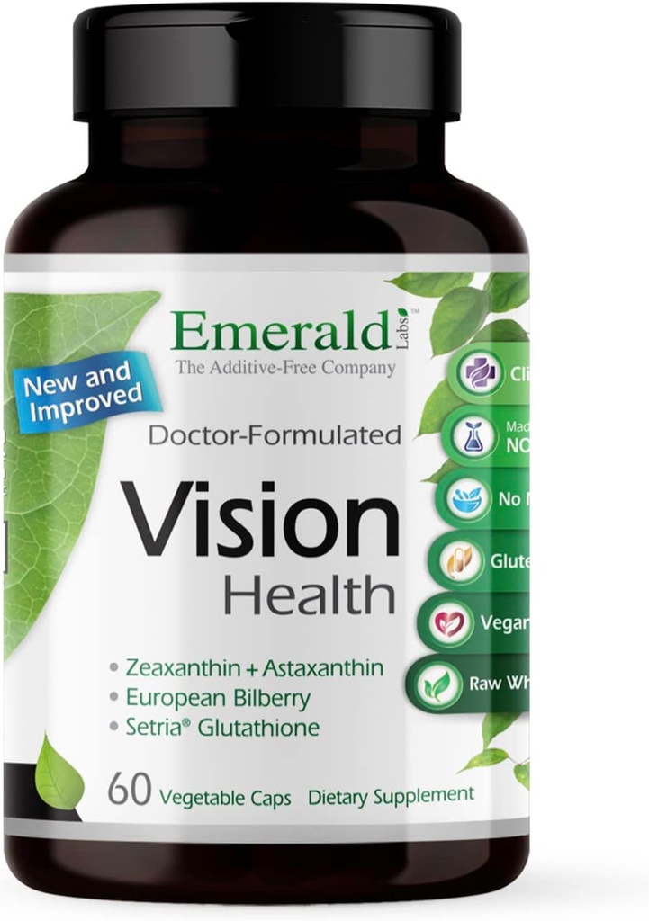 EMERALD LABS Vision Health - Premium Eye Health Supplement with Lutein, Zeaxanthin & Albion Chelated Zinc - Vegan & Gluten-Free - 60 κάψουλες λαχανικών (30-Ημέρα προσφοράς)
