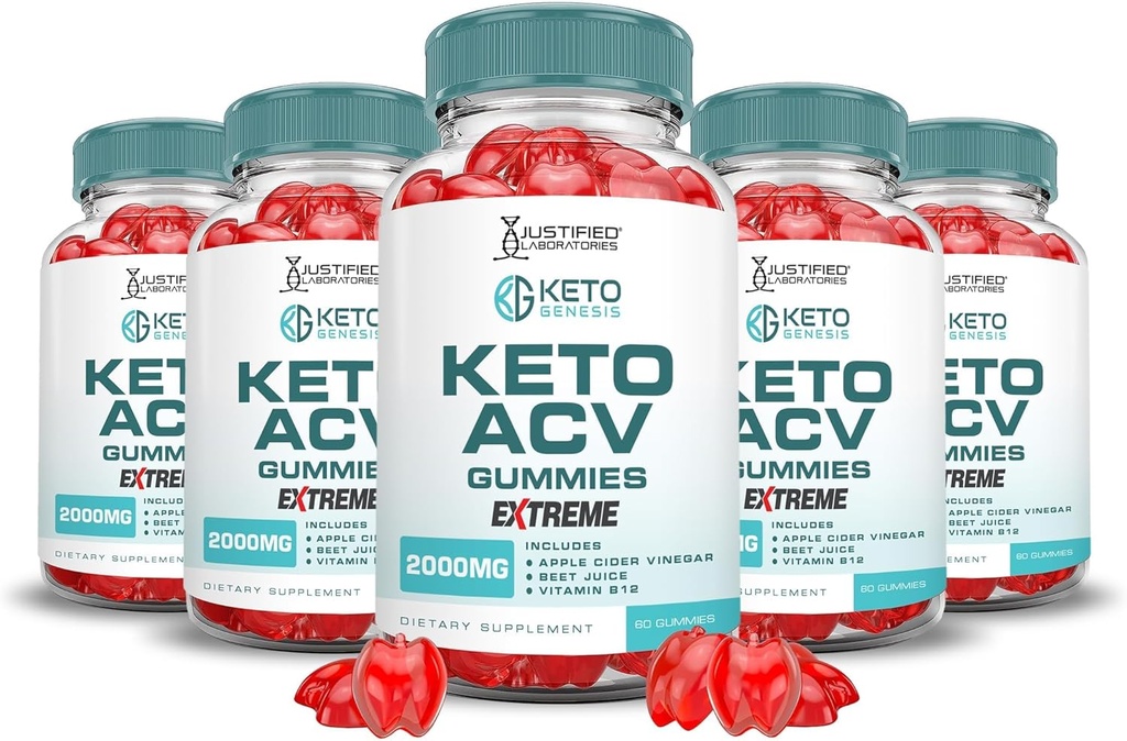 Justified Laboratories (5 Pack Keto Genesis Keto ACV Gummies 2000MG Keto Genesis Keto Gummies Advanced Formula Apple Cider Vinegar with Roomegranate Beet Buice Powder B12 Vegan Non GMO 300 Gummys