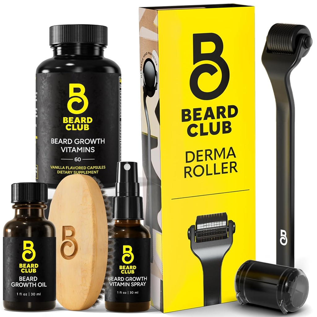 Ayıd Club Derma Roller & Essential Beard Kit - Beard Roller, Beard Oil, Beard Spray, Beard Vitamins