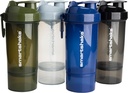 Smartshake O2GO ONE 4-Pack Protein Shaker Şişe 800 ml | 27 oz - Depolama dahil - Leakproof Vida-on Lid - BPA Free - Unisex - Mist Gray, Army Green, Black, Navy Blue,