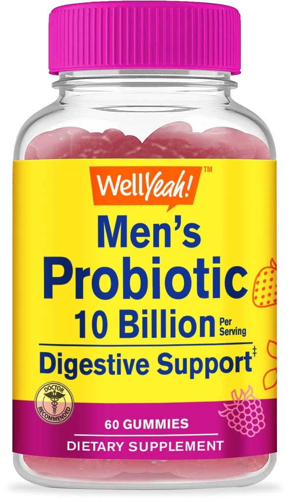 WellYeah Probiotic Gummies for Men with 10 Billion CFUs, Restore Natural Digestive Balance, Reduce Gas, Bloating, and Irribility, Gluten Free, Non-GMO, Vegetarian - 60 Gummies