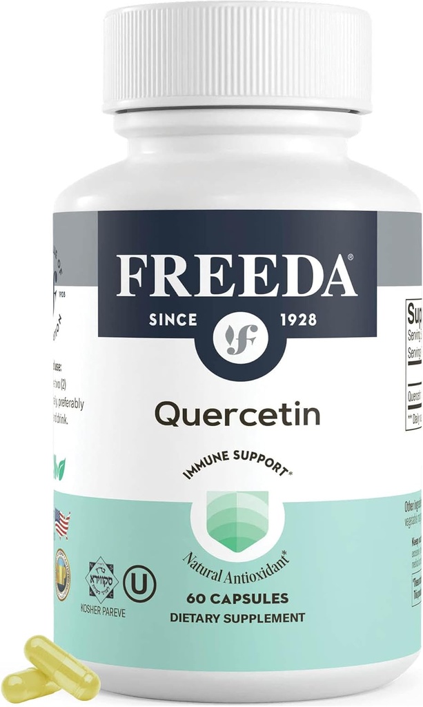 FREEDA Quercetin 500 mg - Pure Quercetin Supplement for Histamine & Immune Support, Heart Health & Antioksi Faydaları - Gluten Free, Vegan Health Supplement for Yetişkinler Kosher Sertifikalı (60 Capsules)