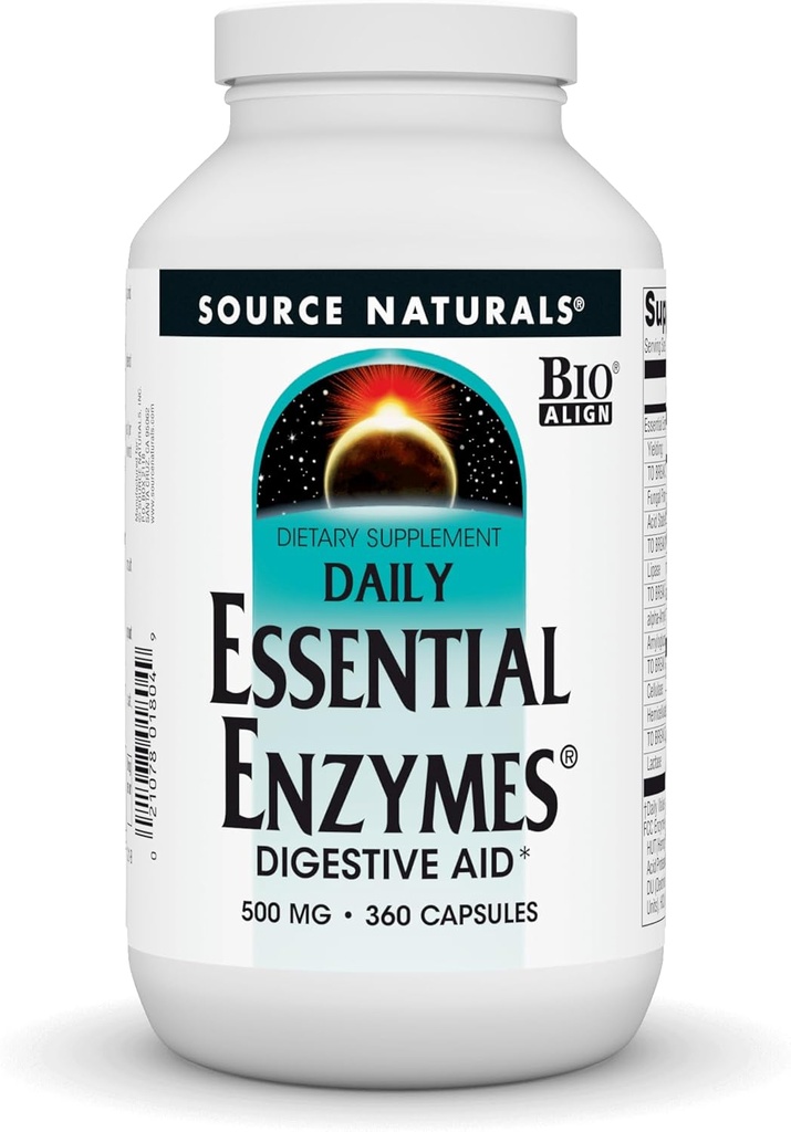 Source Naturals Essential Enzymes 500 mg, Bio-Aligned Multi Enzyme Supplement Herbal Defense for Digestion, Gas, Constipation & Bloating Relief - Digestive Aid* - 360 Capsules, 360 Hizmetler