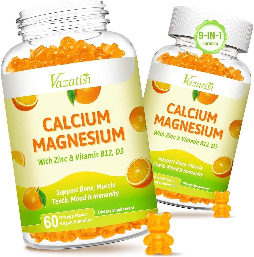 Ασβέστιο Μαγνήσιο Ψευδάργυρος Gummies με βιταμίνη D3 και K2, Υψηλή Απορρόφηση Μαγνήσιο Γλυκινικό Κάλιο για ανοσοποίηση και ηρεμία Mood, Vegan Πορτοκαλί Γεύση 120 Gummies