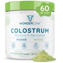WONDERCOW Colostrum Supplement Toz for Gut Health, Immune Support, Muscle Recovery & Wellness | Natural IgG Pure Whole Bovine Colostrum Superfood, Matcha, 60 Hizmetler