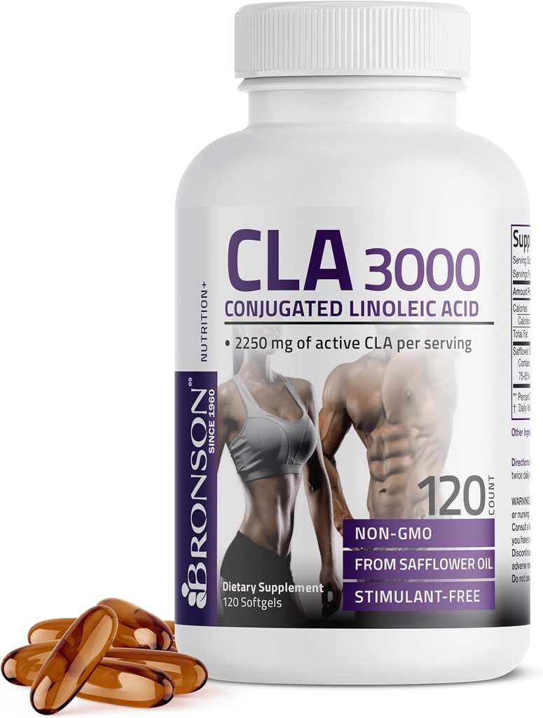 Bronson CLA 3000 Ekstra Yüksek Potency Desteği Sağlıklı Kilo Yönetimi Lean Kas Mass Non-Stimulating Conjugated Linoleic Acid 120 Softgels
