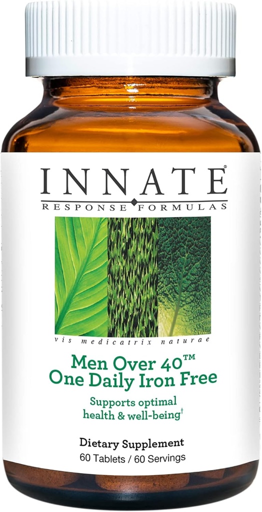 INNATE Response Formulas Άνδρες άνω των 40 One Daily Iron Free - Daily Multivitamin For Men 40+ - Iron-Free - Με Βιταμίνες Β - Χορτοφαγικά, Μη ΓΤΟ - Made Without 9 Food Allergens - 60 Count (60 Servings)