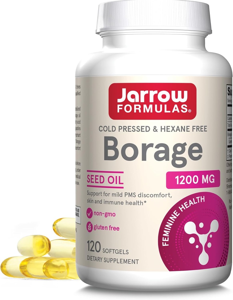 Jarrow Formulas Borage 1200 mg - 120 Softgels - GLA Kaynağı - Borage Oil Supplement - Skin Health & Immune System Support, Mild PMS Discomfort Desteği - 120'ye kadar