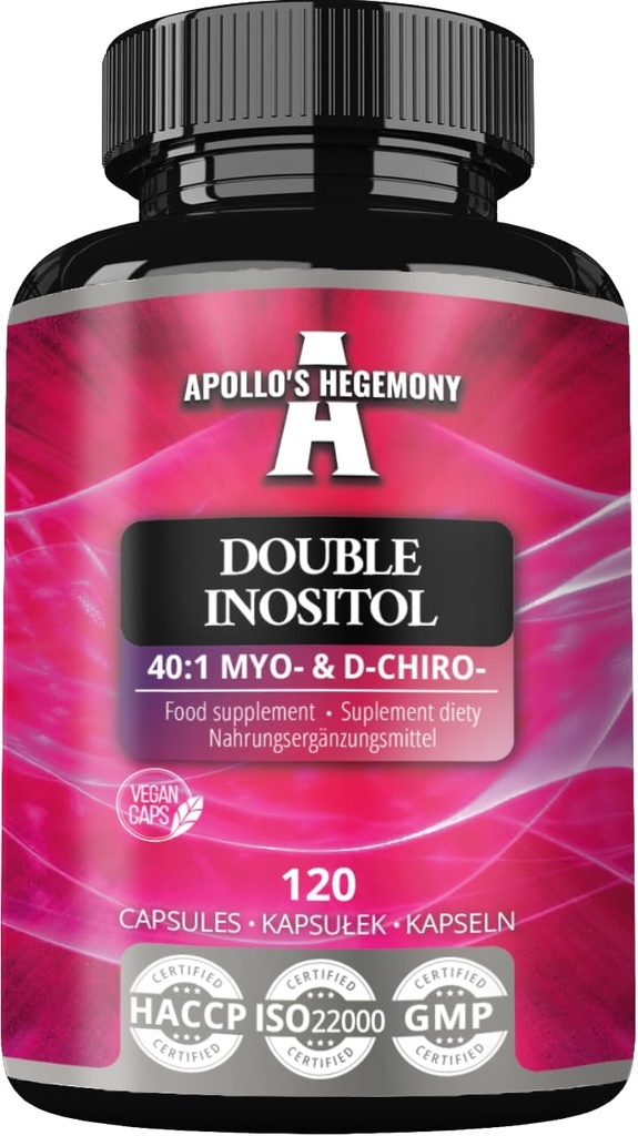 APOLLO'S HEGEMONY Double Inositol 120 Vegan Capsules - Myo-Inositol + D-Chiro-inositol in Optimal 40:1 - 615 mg per Capsule - 4 Ay Supply - Vitamin B8 Supplement