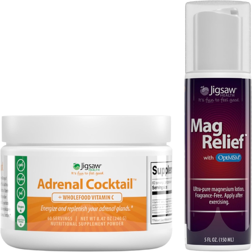 Jigsaw Health Sche | Adrenal Cocktail, 60 Hizmet (Jar), ve MagRelief, 5 Ounces (Lotion)