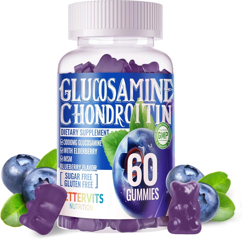 Glucosamine Chondroitin Gummies with MSM & Elder Ekstra Kuvvet - Ortak Destek, Antioksi Immune Support Supplement for Yetişkinler, Men & Women.60 Blueberry Gummies